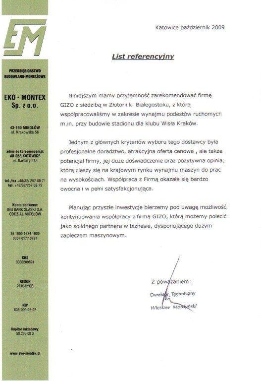 Referencje Eko-Montex Sp. z o.o.